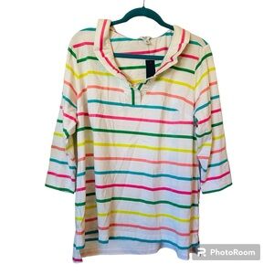 NWT Rainbow Ruffle Long Sleeve Multicolor Whimsical Lounge Soft Plus Size Top 1X